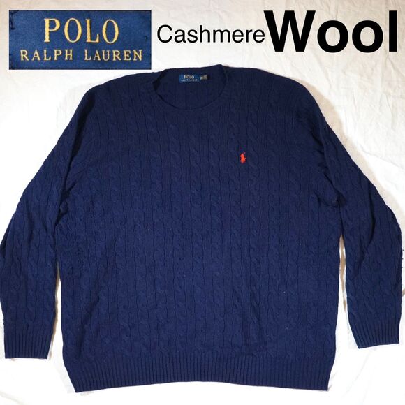 Polo Cable Knit Sweater Wool Cashmere Blend 3XLT